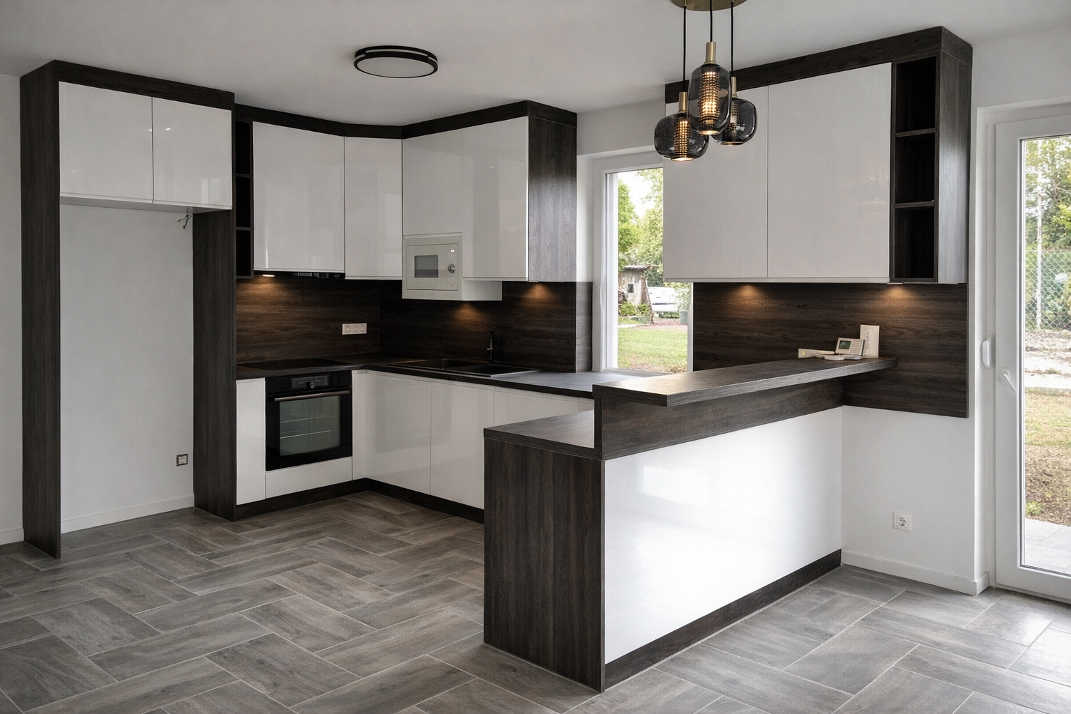 Konyhabútor fehér LED világítással